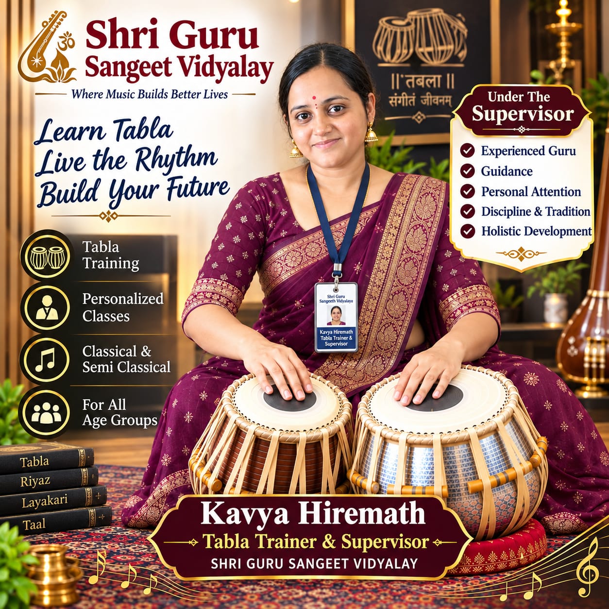 Kavya Hiremath, Tabla Trainer and Supervisor at Shree Guru Sangeet Vidyalaya