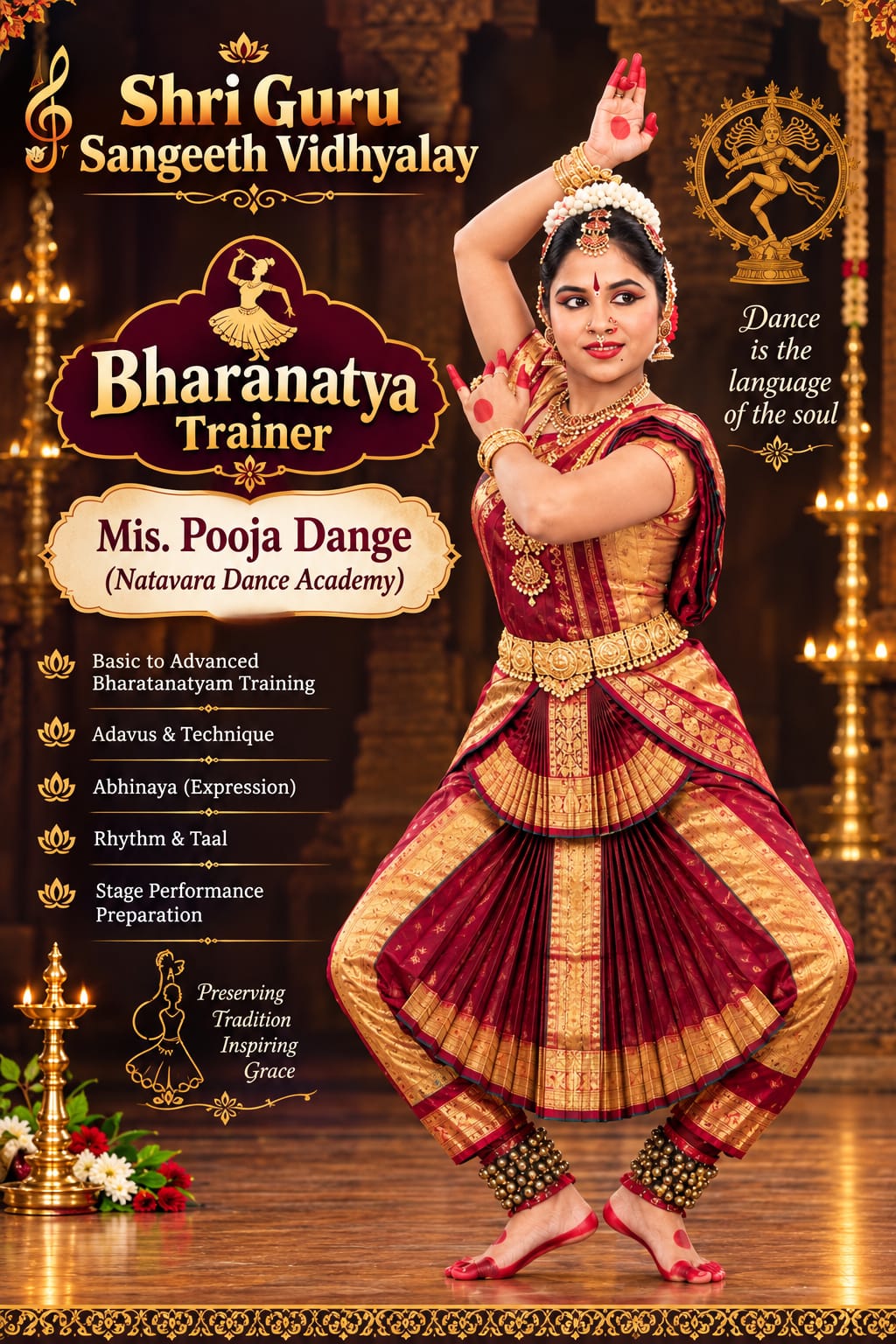 Miss Pooja Dange, Bharatanatyam Trainer from Natavara Dance Academy