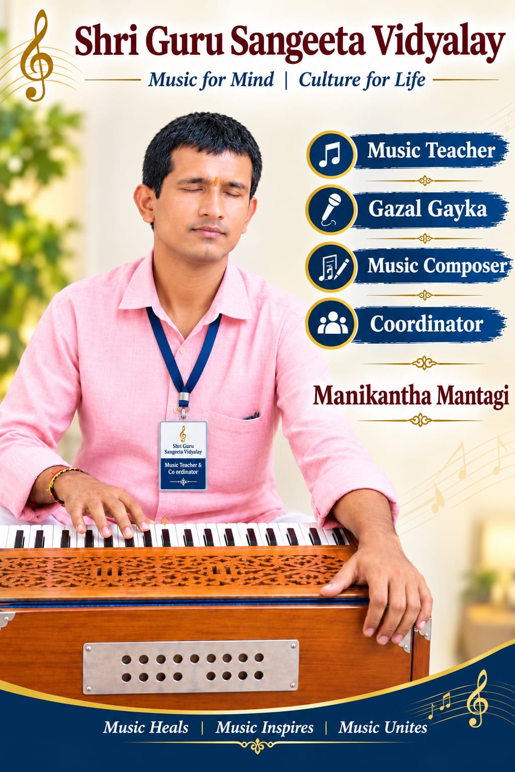 Manikantha Mantagi, Music Teacher, ghazal singer, composer and coordinator