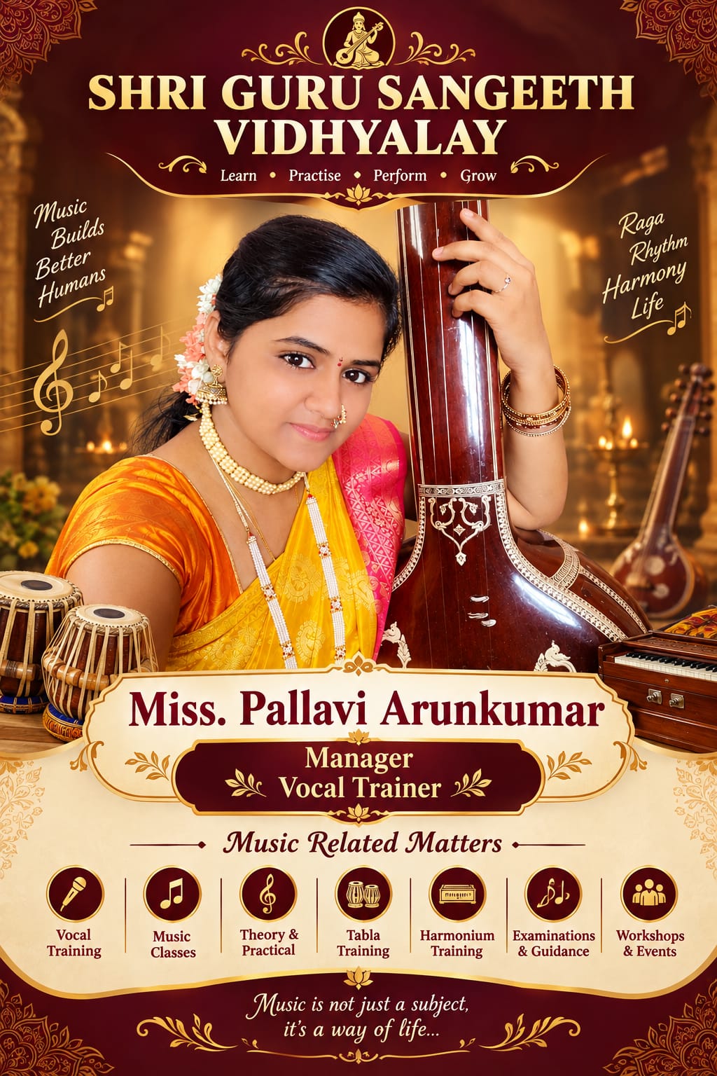 Miss Pallavi Arunkumar, Manager and Vocal Trainer at Shree Guru Sangeet Vidyalaya